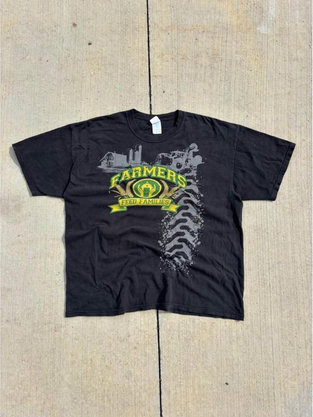 Vintage Sun Faded John Deer Farmers Black Graphic T-Shirt